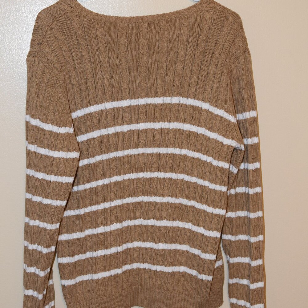 Lauren Ralph Lauren Cable Knit Striped 100% Cotton Chunky Sweater Fall Warm Cozy - Picture 5 of 7